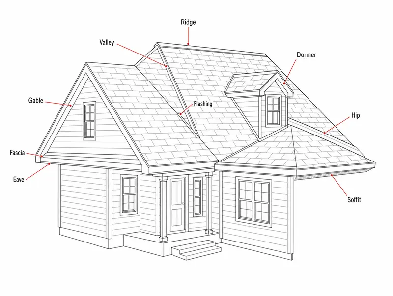 Labeled diagram of the parts of a roof